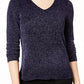 Maison Jules Women's Metallic V-Neck Sweater Navy Size XX-Large
