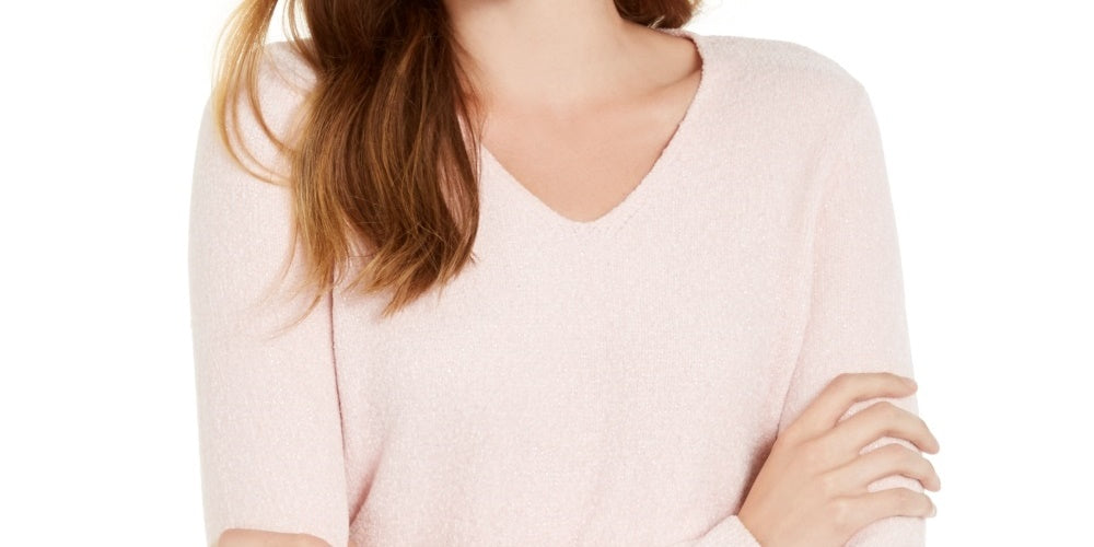 Maison Jules Women's Chenille V Neck Pullover Sweater Pink Size Small