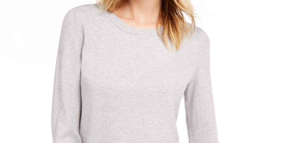 Maison Jules Women's Crewneck 3/4-Sleeve Sweater Charcoal Size Medium