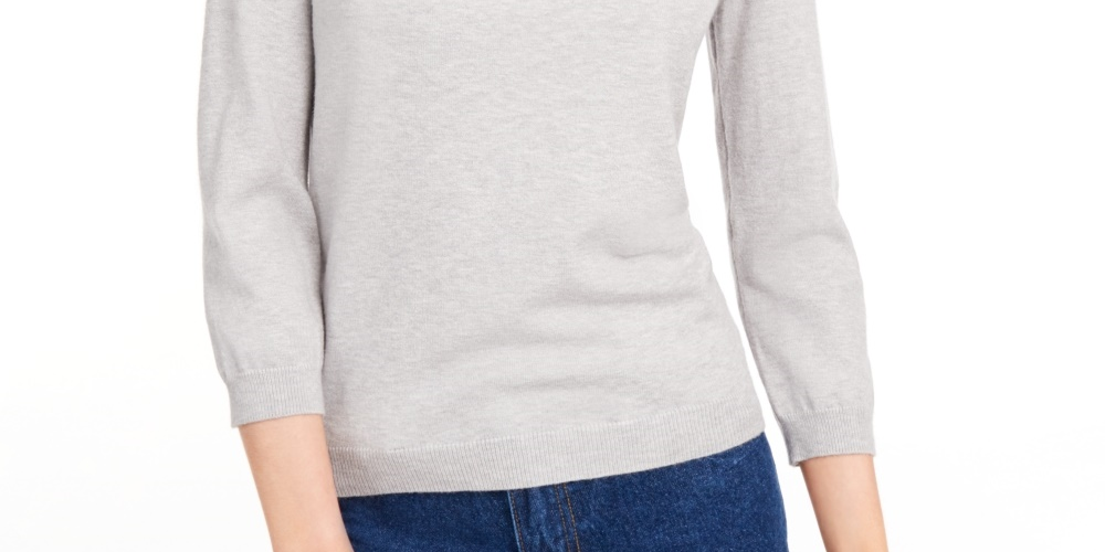 Maison Jules Women's Crewneck 3/4-Sleeve Sweater Charcoal Size Medium