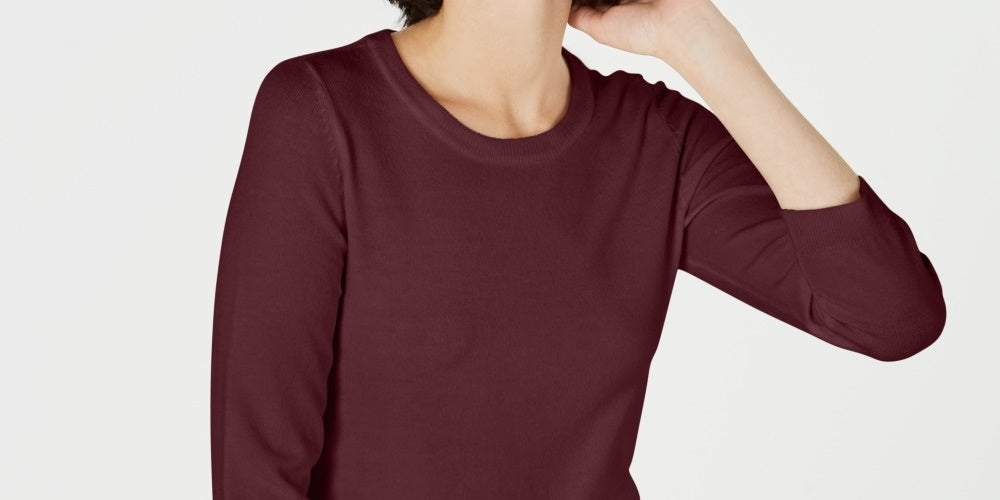 Maison Jules Women's Crewneck 3/4-Sleeve Sweater  Wine Size Small