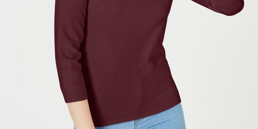 Maison Jules Women's Crewneck 3/4-Sleeve Sweater  Wine Size Small