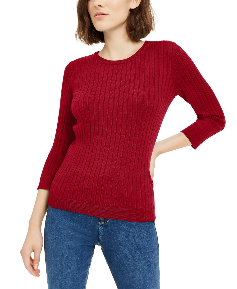 Maison Jules Women's Ribbed Crew-Neck Sweater Bright Red Size Small
