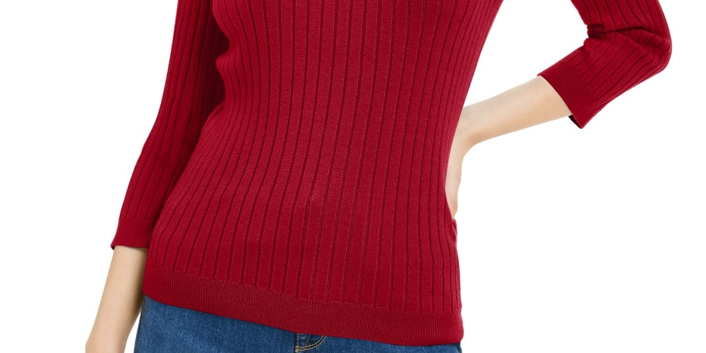 Maison Jules Women's Ribbed Crew-Neck Sweater Bright Red Size Small