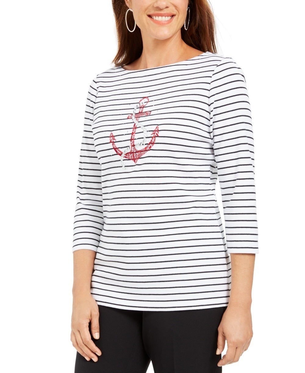 Karen Scott Women's Studded Anchor Top Red Size Small