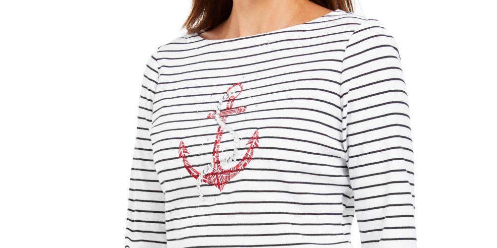 Karen Scott Women's Studded Anchor Top Red Size Small