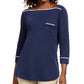 Karen Scott Women's Piping Trim T-Shirt Navy Size Petite Large