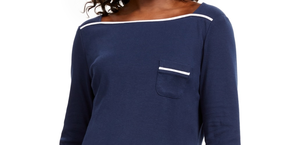 Karen Scott Women's Piping Trim T-Shirt Navy Size Petite Large