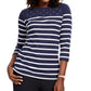 Karen Scott Women's Striped Boatneck T-Shirt Blue Size Petite Large