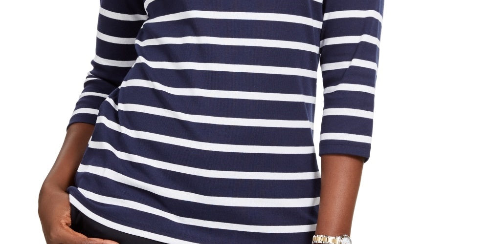 Karen Scott Women's Striped Boatneck T-Shirt Blue Size Petite Large