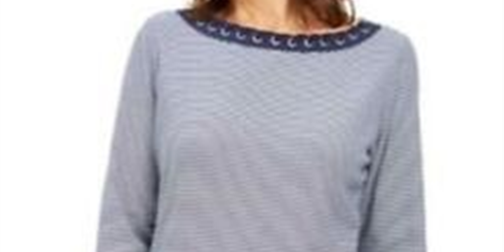 Karen Scott Women's Cotton Grommet Top Navy Size X-Small