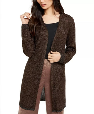 Alfani Women's Ribbed Metallic Cardigan Orange Size Medium