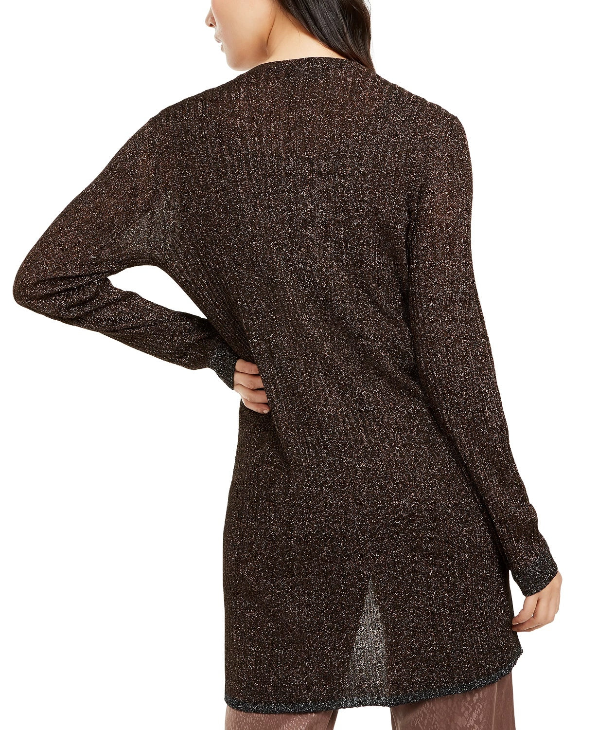 Alfani Women's Ribbed Metallic Cardigan Orange Size Medium