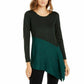 Alfani Women's Asymmetrical Colorblocked Shimmer Top Green Size Large