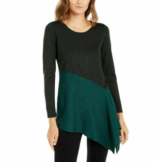 Alfani Women's Asymmetrical Colorblocked Shimmer Top Green Size Large