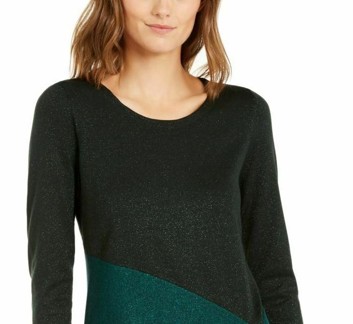 Alfani Women's Asymmetrical Colorblocked Shimmer Top Green Size Large