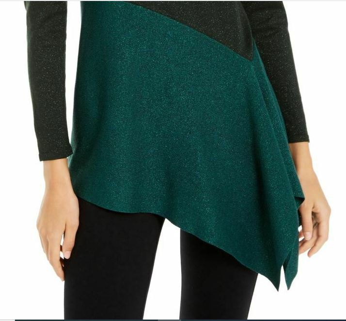Alfani Women's Asymmetrical Colorblocked Shimmer Top Green Size Large