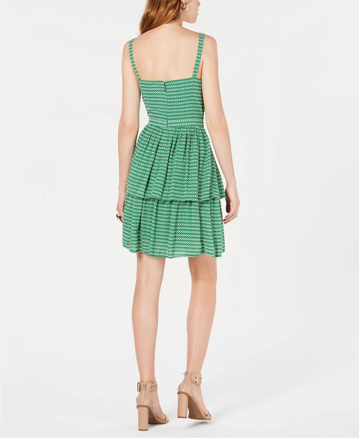 Bar III Women's Printed Ruffled Dress Green Size 8