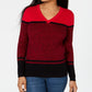 Karen Scott Women's Striped V Neck Cotton Sweater Red Size X-Large