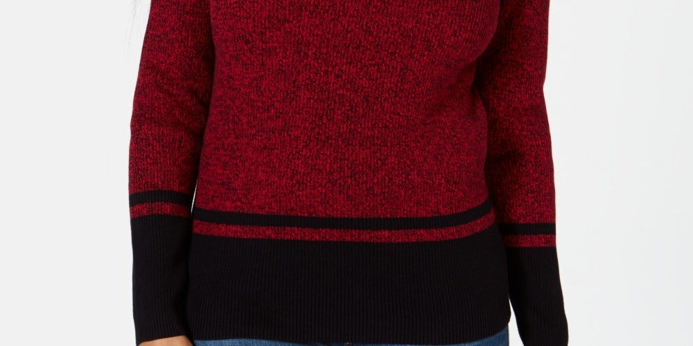 Karen Scott Women's Striped V Neck Cotton Sweater Red Size X-Large
