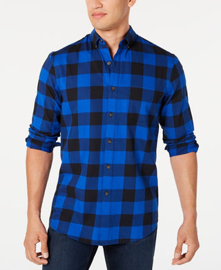 Club Room Men's Stretch Brushed Cotton Plaid Flannel Shirt Navy Size Small