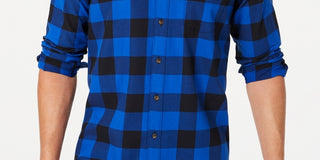 Club Room Men's Stretch Brushed Cotton Plaid Flannel Shirt Navy Size Small