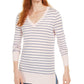 Maison Jules Women's Skinny-Striped Pullover Sweater Pink Size Large