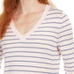 Maison Jules Women's Skinny-Striped Pullover Sweater Pink Size Large