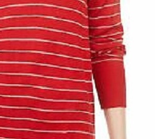 Maison Jules Women's Skinny-Striped Pullover Sweater Bright Red Size Large
