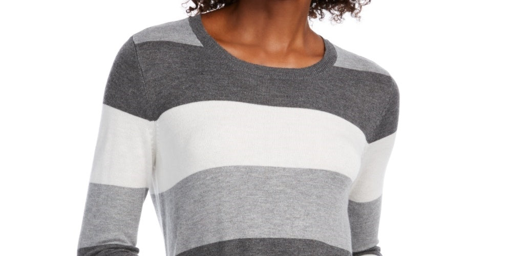 Maison Jules Women's Striped Sweater Gray Size Large