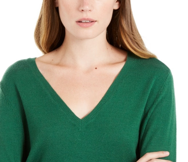 Maison Jules Women's V Neck Sweater Green Size Small