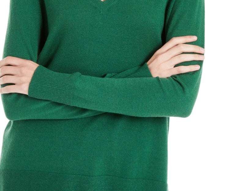 Maison Jules Women's V Neck Sweater Green Size Small