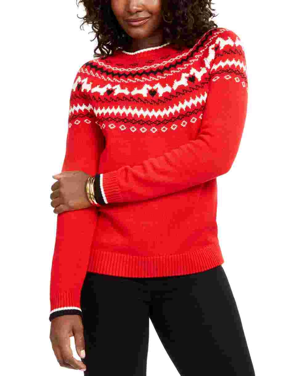 Charter Club Women's Scottie Fair Isle Sweater Red Size XX-Large