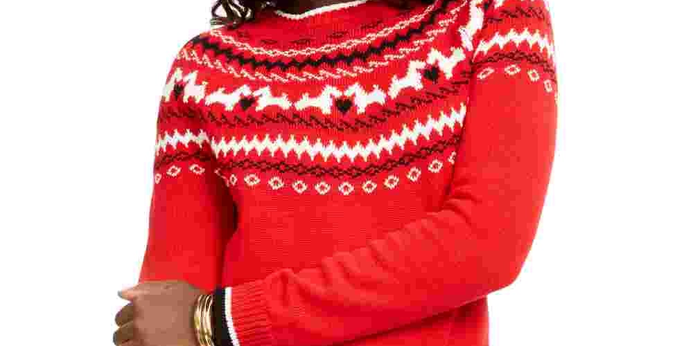 Charter Club Women's Scottie Fair Isle Sweater Red Size XX-Large