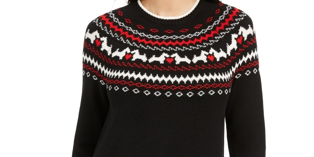 Charter Club Women's Fair Isle Crewneck Sweater Black Size Petite X-Large