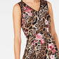 INC International Concepts Women's Brown Printed Sleeveless V Neck Midi Trapeze Dress Gold Size 16