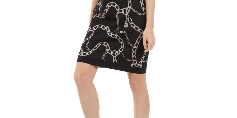 INC International Concepts Women's Chain Print Sweater Dress Black Size Small