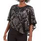 JM Collection Women's Asymmetrical Burnout Popover Top Black Size Medium