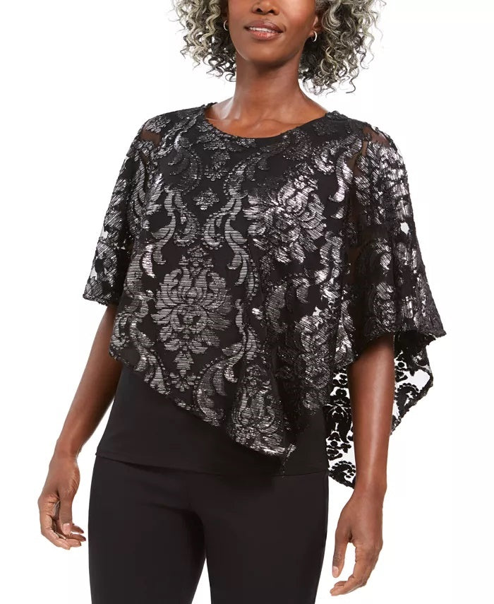 JM Collection Women's Asymmetrical Burnout Popover Top Black Size Medium