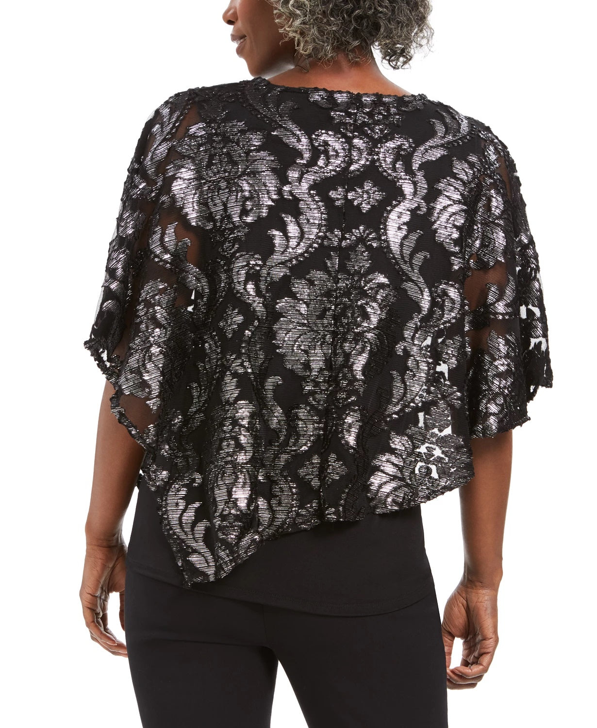 JM Collection Women's Asymmetrical Burnout Popover Top Black Size Medium