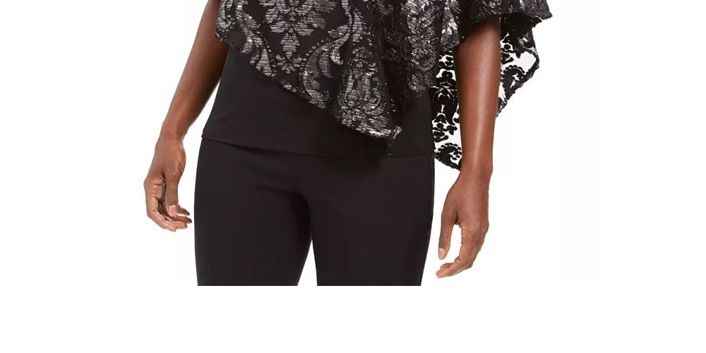 JM Collection Women's Asymmetrical Burnout Popover Top Black Size Medium