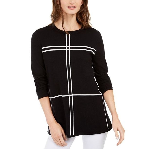 Alfani Women's Grid-Pattern Sweater Black Size Medium