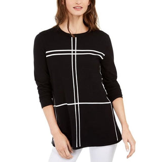 Alfani Women's Grid-Pattern Sweater Black Size Medium