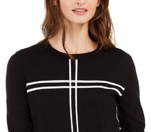 Alfani Women's Grid-Pattern Sweater Black Size Medium