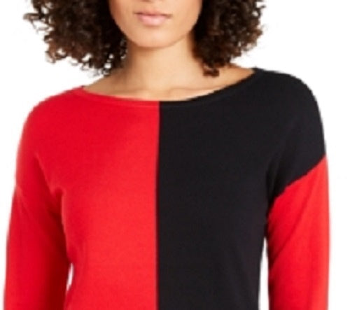 Alfani Women's Colorblocked Dropped-Shoulder Top  Red Size Small