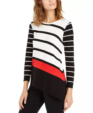 Alfani Women's Mixed Stripe Sweater Black Size Medium