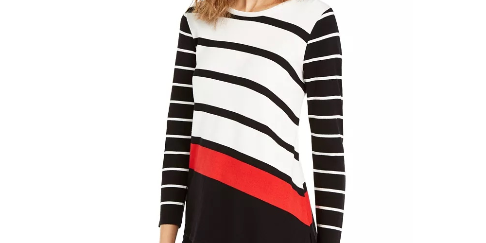 Alfani Women's Mixed Stripe Sweater Black Size Medium