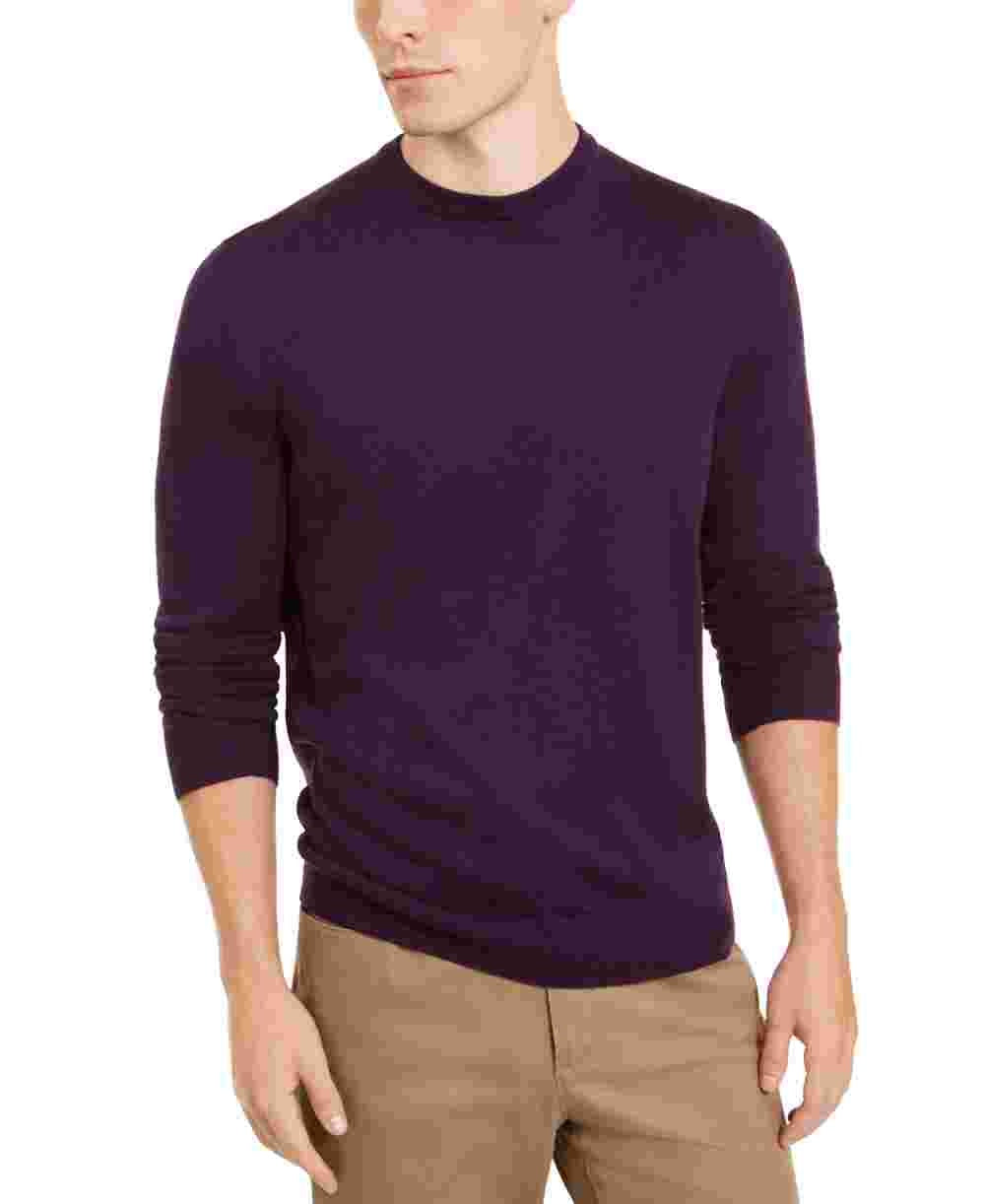 Alfani Men's Merino Blend Solid Crewneck Sweater Purple Size XX-Large