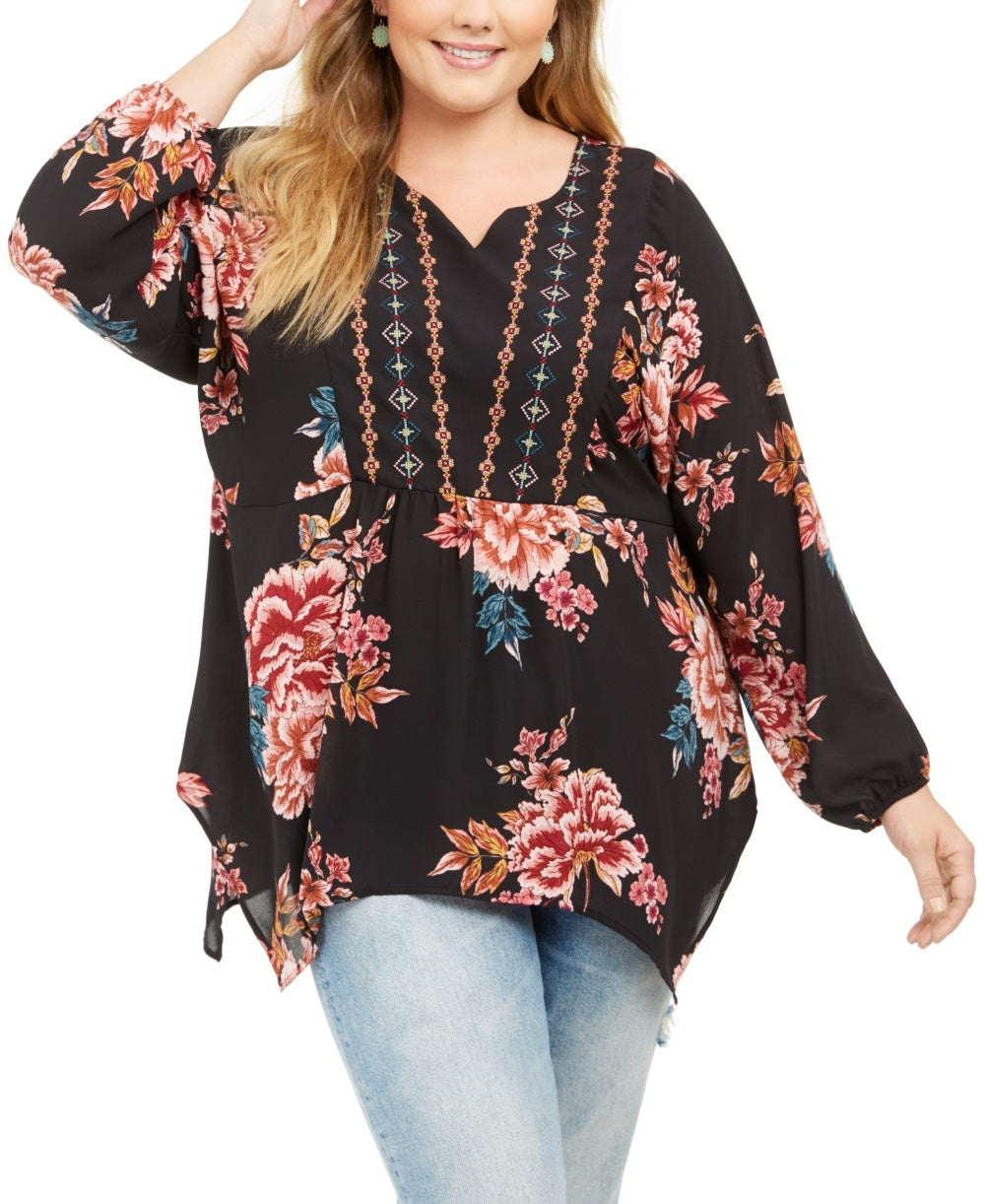 Style & Co Women's Plus Size Floral Blouse Black Size 0X