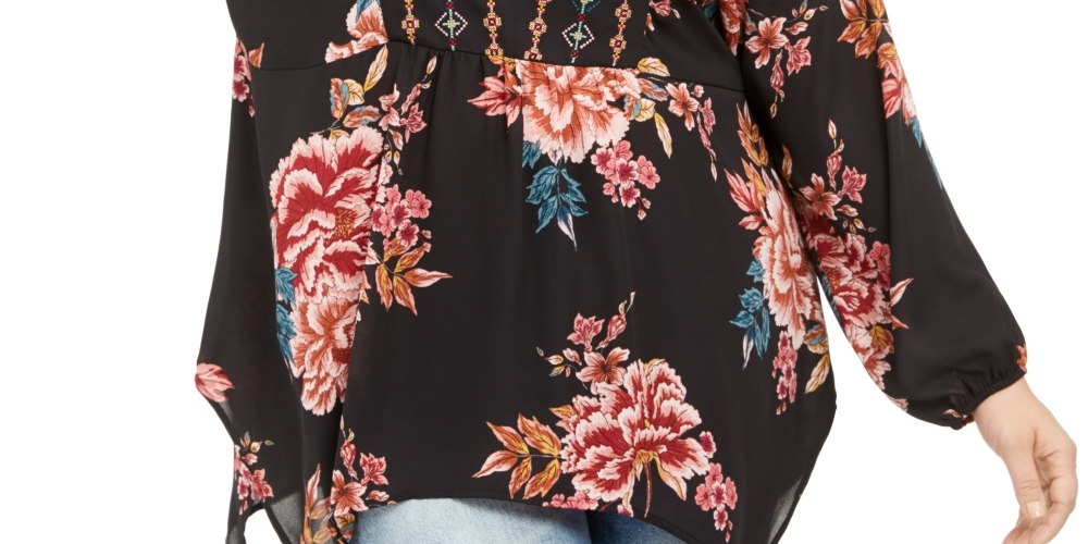 Style & Co Women's Plus Size Floral Blouse Black Size 0X